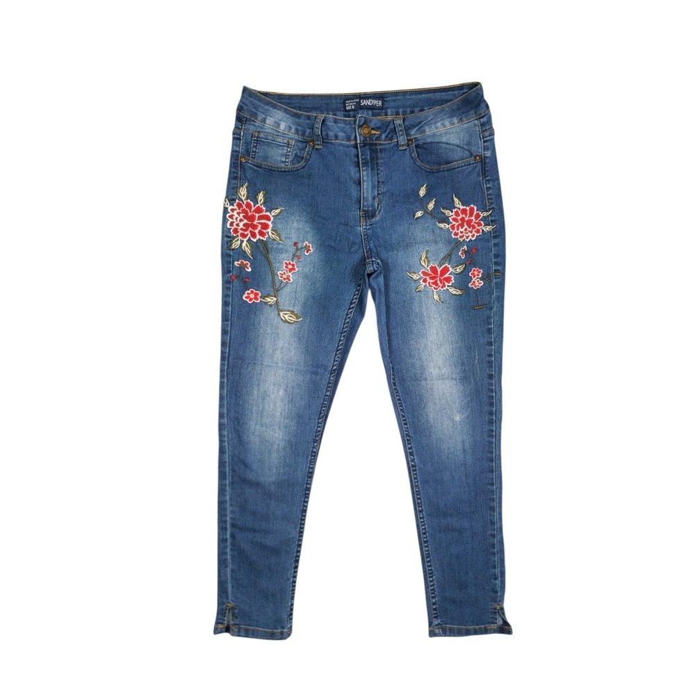SANDPIPER Size 8 Red Flower Embroidered Jeans